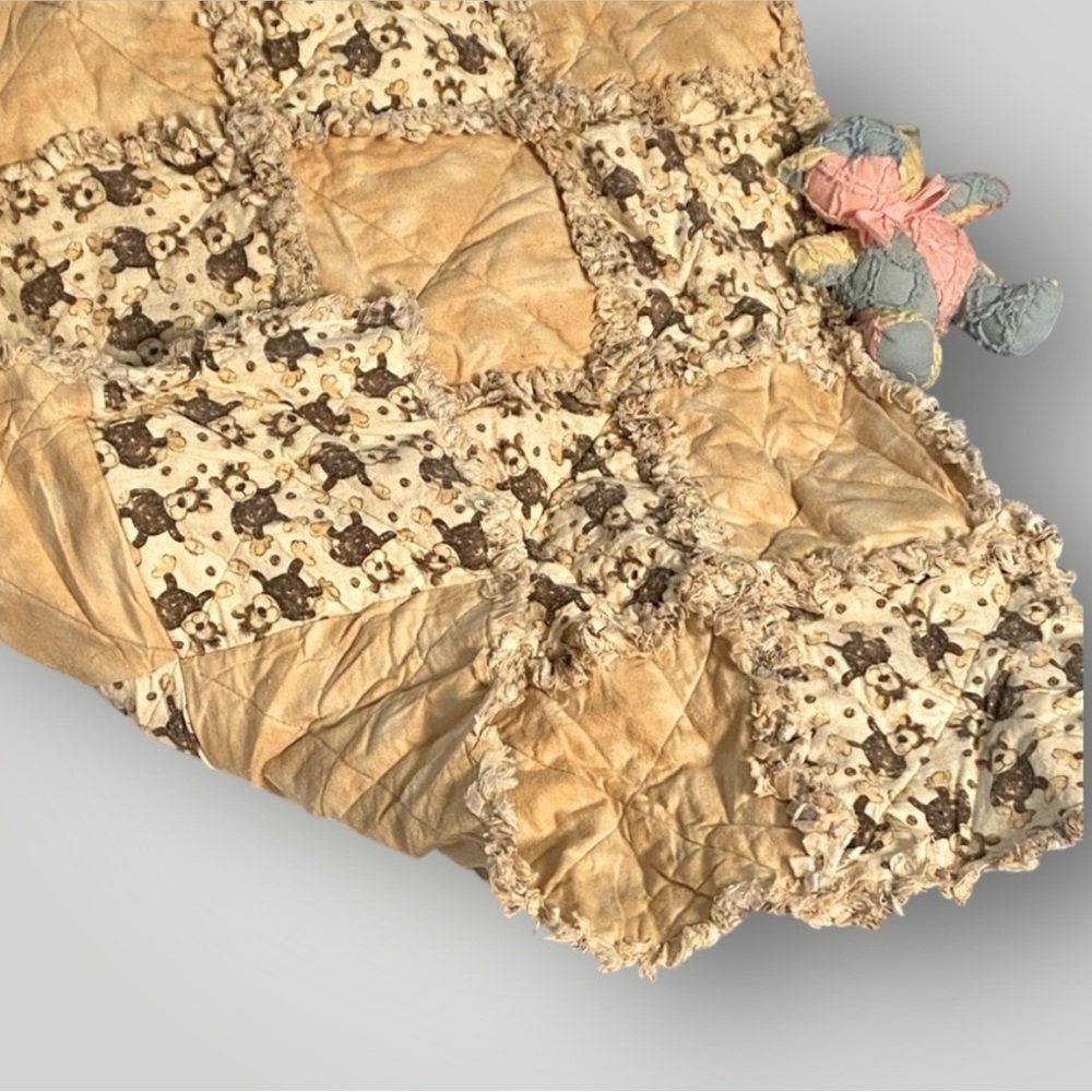 🎁NWT 𝑯𝒂𝒏𝒅𝒎𝒂𝒅𝒆 Baby Rag Quilt Blanket MONKEYS OOAK - Picture 3 of 9
